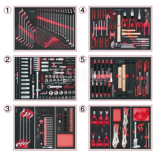 Įrankių komplektas 404 dalių su 6 stalčių moduliais, KS Tools