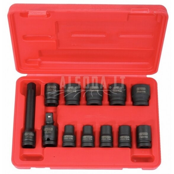 Smūginių galvučių komplektas, trumpos 1/2" 10-24mm 12-vnt, KS Tools